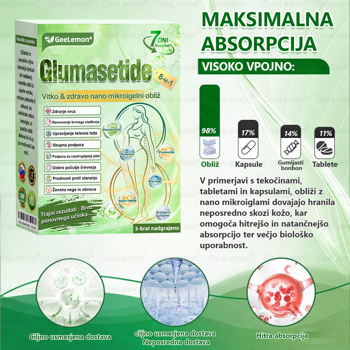 🌴🌴Registrirano pri JAZMP in GMP certificirano👩‍⚕️🎁 𝐆𝐞𝑒𝐿𝑒𝐦𝐨𝐧® 𝐆𝐥𝐮𝐦𝐚𝐬𝐞𝐭𝐢𝐝𝐞 8 v 1 Hujševalni in zdravju namenjen nano obliž z mikroiglicami 🇸🇮 (Samo enkrat na dan, vidne spremembe že v 7 dneh) ✅